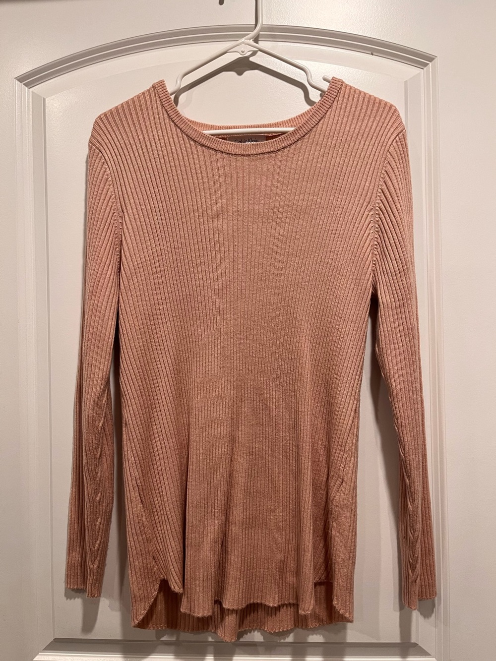 Calvin Klein Long-Sleeve Ribbed Knit Top - Dusty Rose